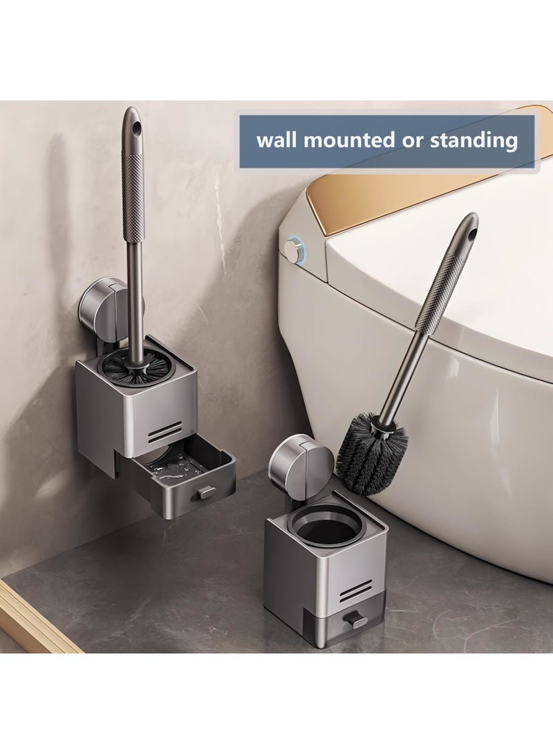 SYOSI Toilet Brush and Holder Set, Wall Mounted with Suction Cups, Compact Toilet Cleaner with Hideaway Caddy, Built-in Drip Tray for Bathroom Deep Cleaning, Durable Nylon Bristles - Image 2