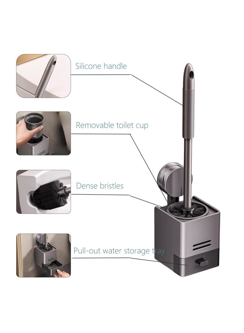 SYOSI Toilet Brush and Holder Set, Wall Mounted with Suction Cups, Compact Toilet Cleaner with Hideaway Caddy, Built-in Drip Tray for Bathroom Deep Cleaning, Durable Nylon Bristles - Image 5
