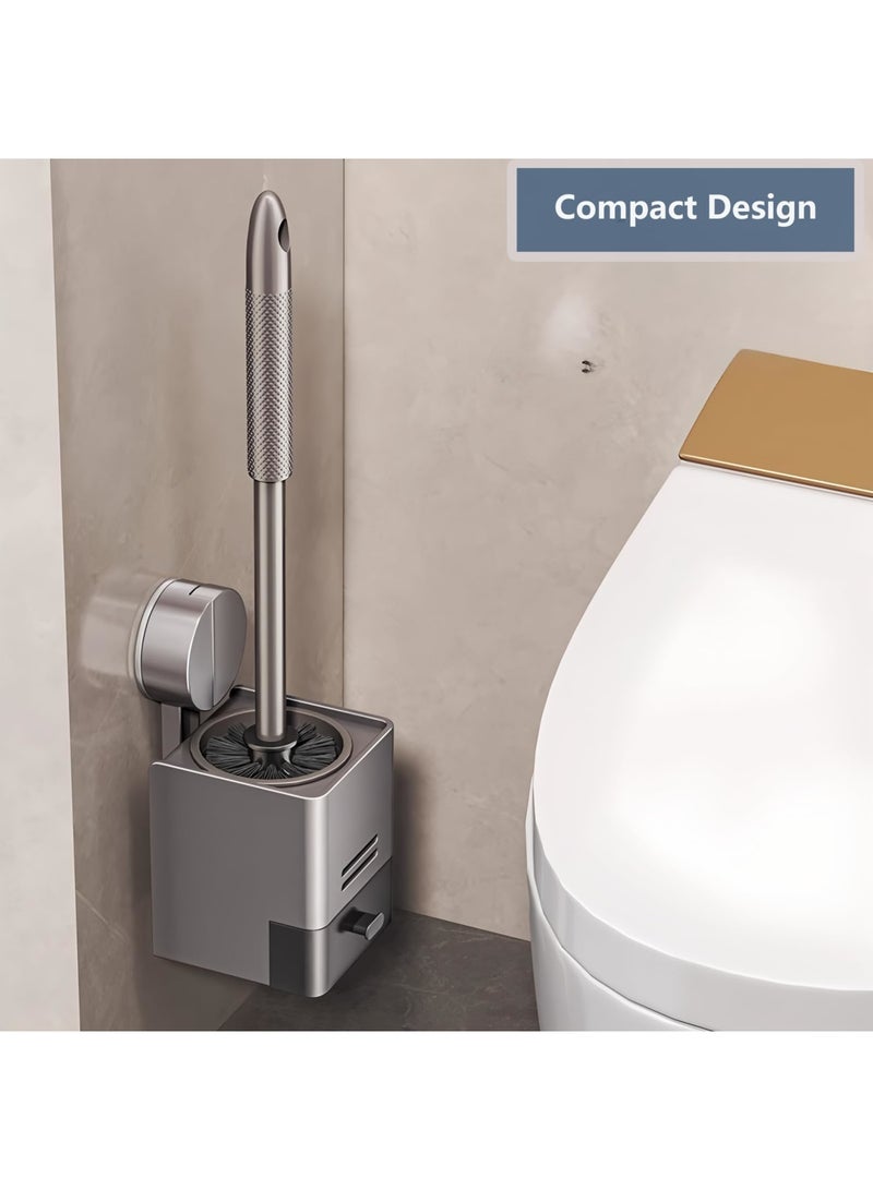 SYOSI Toilet Brush and Holder Set, Wall Mounted with Suction Cups, Compact Toilet Cleaner with Hideaway Caddy, Built-in Drip Tray for Bathroom Deep Cleaning, Durable Nylon Bristles - Image 4