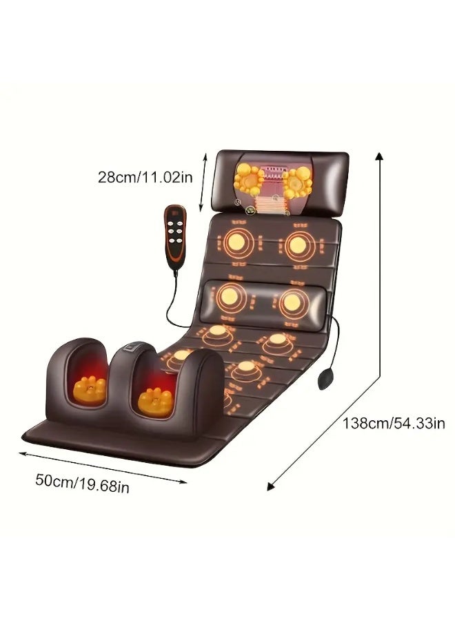 مجموعة واحدة من جهاز تدليك حراري كامل للجسم باللون البني – سجادة تدليك كهربائية بالاهتزاز مع علاج حراري للظهر والرقبة والساقين - Image 3