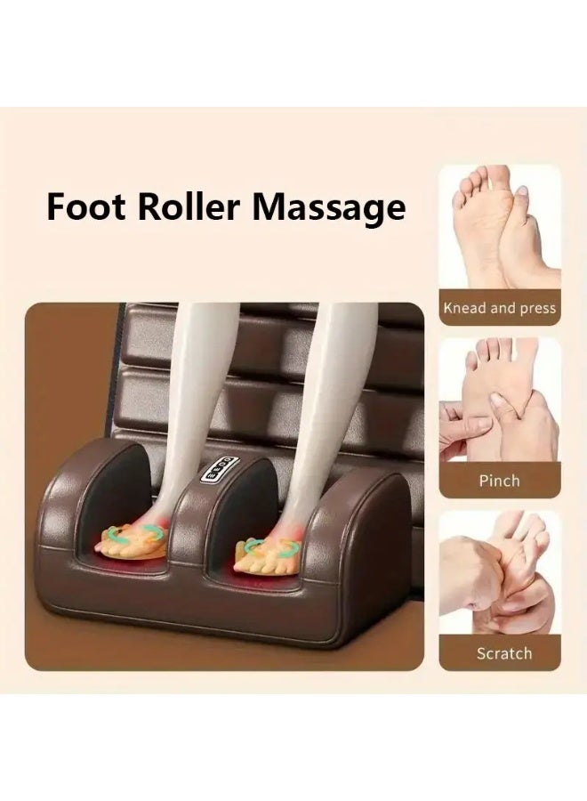 مجموعة واحدة من جهاز تدليك حراري كامل للجسم باللون البني – سجادة تدليك كهربائية بالاهتزاز مع علاج حراري للظهر والرقبة والساقين - Image 1