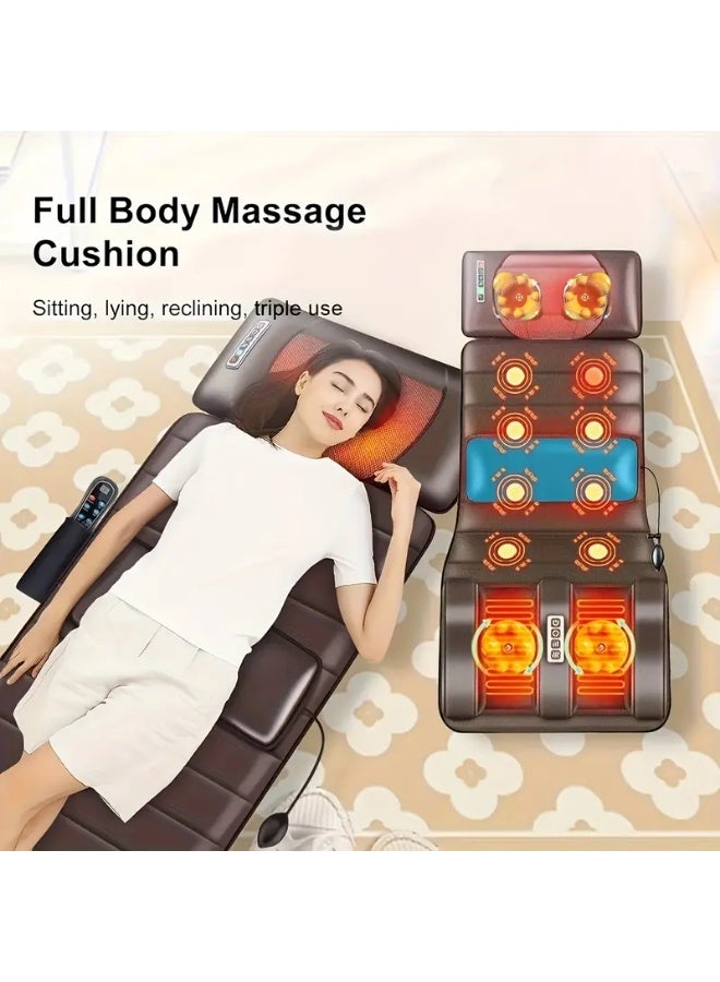 مجموعة واحدة من جهاز تدليك حراري كامل للجسم باللون البني – سجادة تدليك كهربائية بالاهتزاز مع علاج حراري للظهر والرقبة والساقين - Image 2