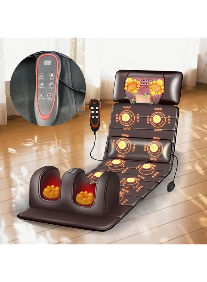 مجموعة واحدة من جهاز تدليك حراري كامل للجسم باللون البني – سجادة تدليك كهربائية بالاهتزاز مع علاج حراري للظهر والرقبة والساقين - Image 4