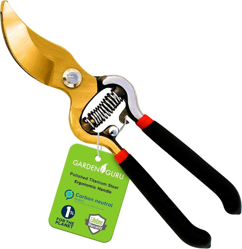 Garden Guru Lawn & Garden Tools GARDEN GURU Indestructible Titanium Garden Clippers - Professional Bypass Hand Pruner Pruning Shear with Comfort Grip Handles for Gardening, Trimming, and Yard Work - Hardened Steel & Titanium Blade - Image 1