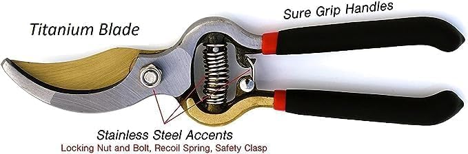 Garden Guru Lawn & Garden Tools GARDEN GURU Indestructible Titanium Garden Clippers - Professional Bypass Hand Pruner Pruning Shear with Comfort Grip Handles for Gardening, Trimming, and Yard Work - Hardened Steel & Titanium Blade - Image 4