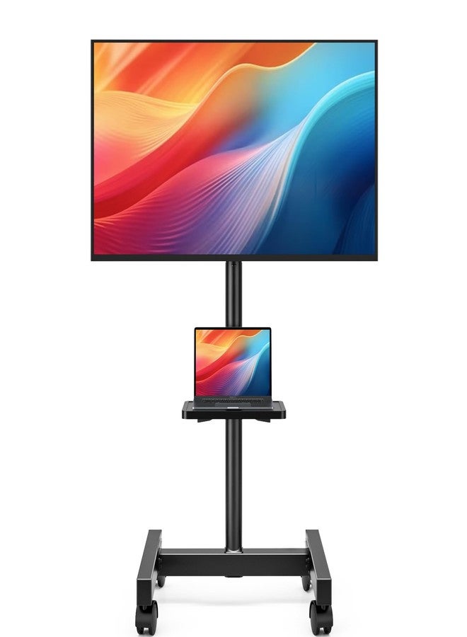 Hemudu Mobile TV Floor Stand for 13-50 inch LCD LED Flat/Curved Panel Screen TVs up to 44 lbs, Height Adjustable TV Stand Mount with Tilt VESA 200x200, Portable TV Stand with Shelf HT2007BM - Image 1