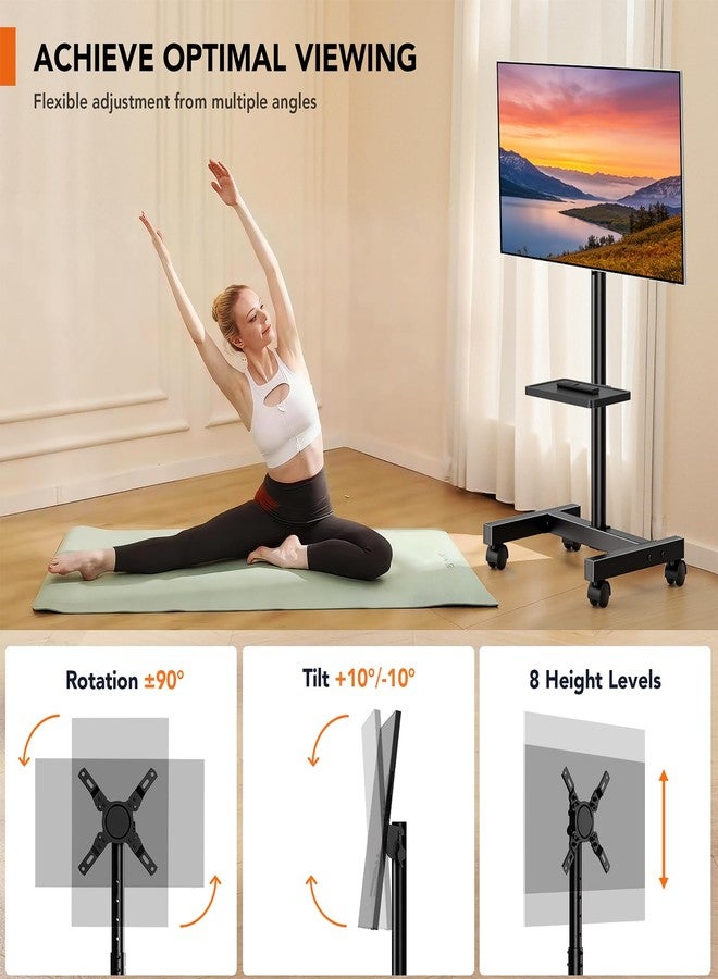 Hemudu Mobile TV Floor Stand for 13-50 inch LCD LED Flat/Curved Panel Screen TVs up to 44 lbs, Height Adjustable TV Stand Mount with Tilt VESA 200x200, Portable TV Stand with Shelf HT2007BM - Image 2