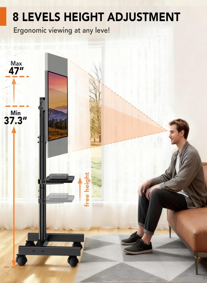Hemudu Mobile TV Floor Stand for 13-50 inch LCD LED Flat/Curved Panel Screen TVs up to 44 lbs, Height Adjustable TV Stand Mount with Tilt VESA 200x200, Portable TV Stand with Shelf HT2007BM - Image 4
