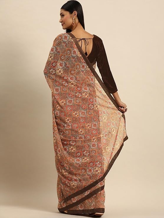 HEMOVIA Women's Plain Digital Print Cotton Silk Blend Saree with Silver Weaving Border Tassels-Elegant Ethnic Wear for Festive and Casual Occasions (PRANJALI-008) - Image 2