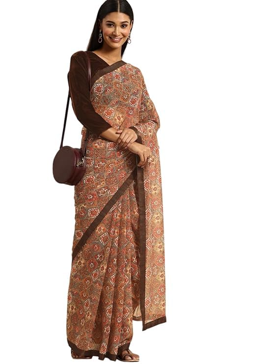 HEMOVIA Women's Plain Digital Print Cotton Silk Blend Saree with Silver Weaving Border Tassels-Elegant Ethnic Wear for Festive and Casual Occasions (PRANJALI-008) - Image 1