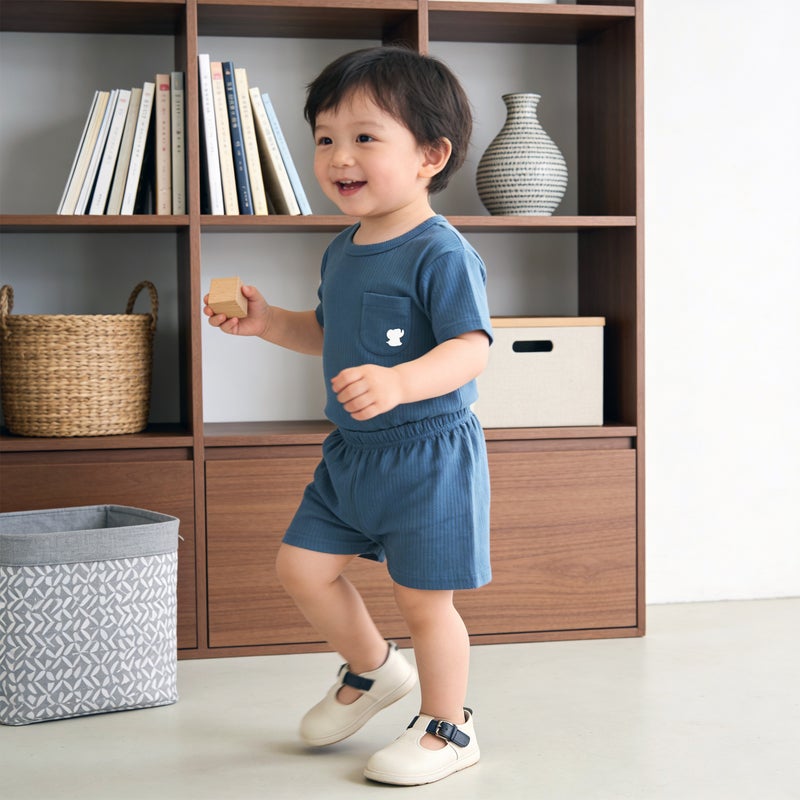 Babies Basic Ribbed Cotton Short Sleeves T-shirt and Plain Shorts Set, Multi Color - Image 5
