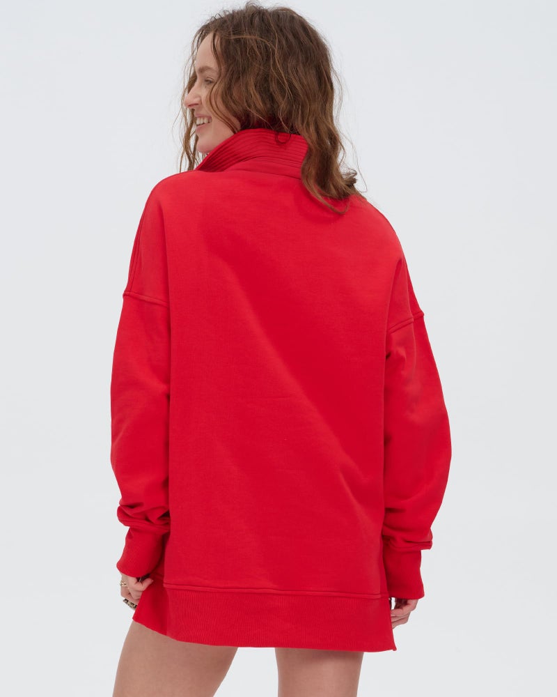 Locachy Womens Casual Oversized Sweatshirt Long Sleeve Button Henley Neck Pullover Tops Fashion Outfits Clothes Red M - Image 3