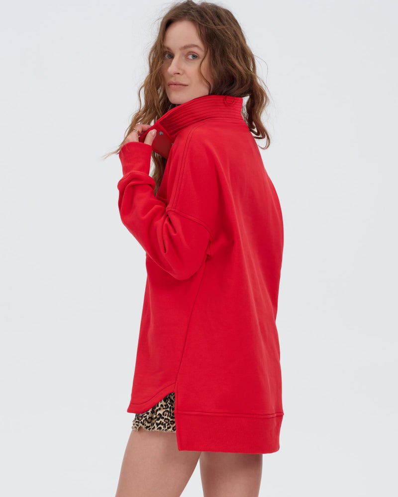 Locachy Womens Casual Oversized Sweatshirt Long Sleeve Button Henley Neck Pullover Tops Fashion Outfits Clothes Red M - Image 2