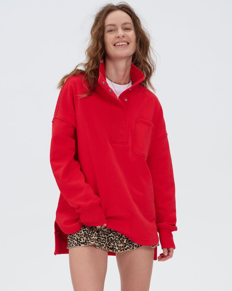 Locachy Womens Casual Oversized Sweatshirt Long Sleeve Button Henley Neck Pullover Tops Fashion Outfits Clothes Red M - Image 5