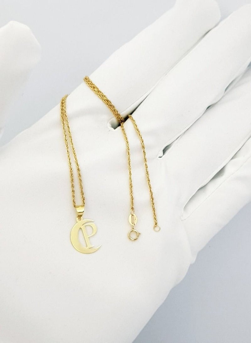 Hamsa.ae 18K Pure Gold Halfmoon Letter P Design Necklace For Women - Image 4