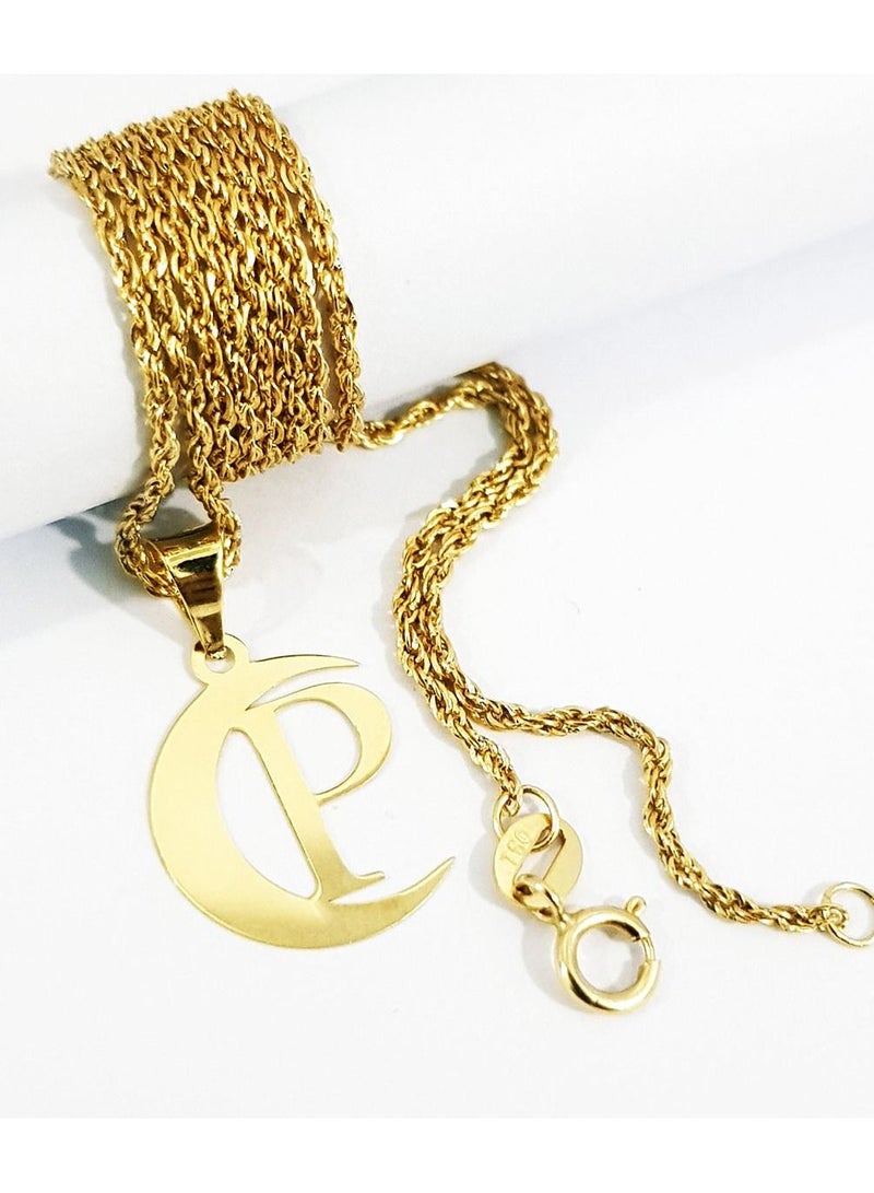Hamsa.ae 18K Pure Gold Halfmoon Letter P Design Necklace For Women - Image 3