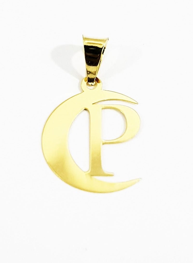 Hamsa.ae 18K Pure Gold Halfmoon Letter P Design Necklace For Women - Image 2