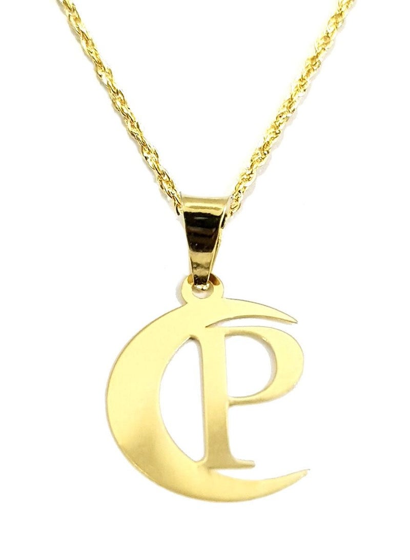 Hamsa.ae 18K Pure Gold Halfmoon Letter P Design Necklace For Women - Image 1