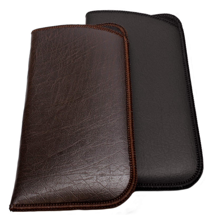 Calabria Unisex Full Slip Soft Eyeglass Case BlackBrown2Pack PU Leather Felt