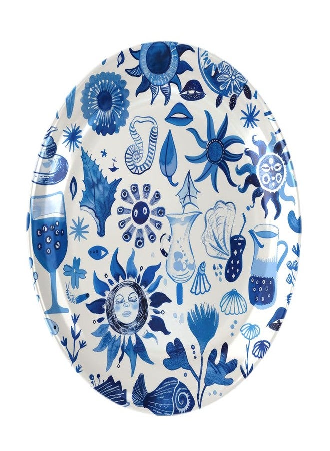 WOODHANG Folk Art Style Blue & White Illustrated Ceramic Decorative Wall Plate|Designer Wall and Table Top Plate with Stand and Hook|Decorative Wall Plates for Living Room Home and Office - Image 2