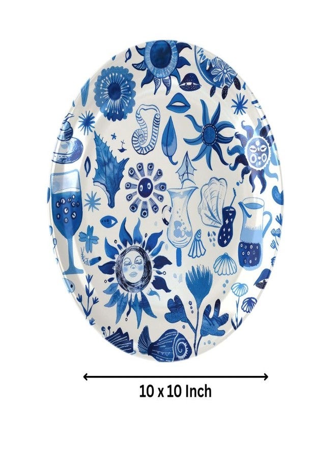 WOODHANG Folk Art Style Blue & White Illustrated Ceramic Decorative Wall Plate|Designer Wall and Table Top Plate with Stand and Hook|Decorative Wall Plates for Living Room Home and Office - Image 3