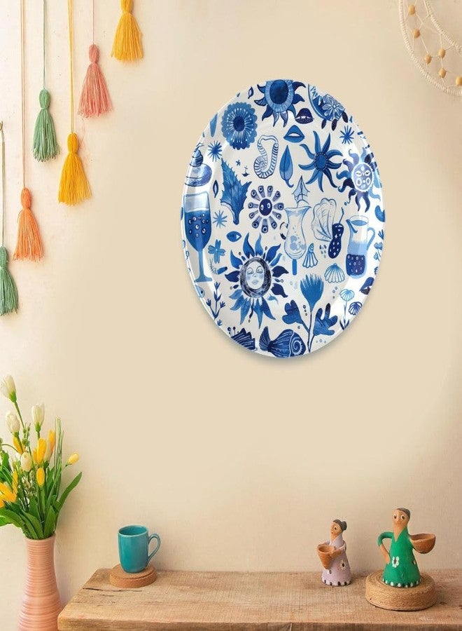 WOODHANG Folk Art Style Blue & White Illustrated Ceramic Decorative Wall Plate|Designer Wall and Table Top Plate with Stand and Hook|Decorative Wall Plates for Living Room Home and Office - Image 4