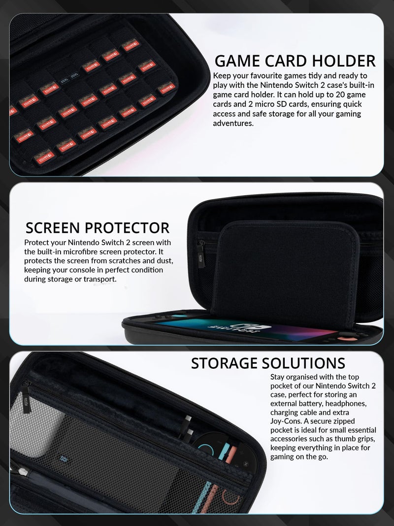 Orzly Switch 2 Accessories Bundle Carry Case & Screen Protector for Nintendo Switch 2 (2025) Console, TravelCase, Screen Protection, Grip Case, USB-C Cable, Games Holder, Headphones, Thumbgrips - Image 5