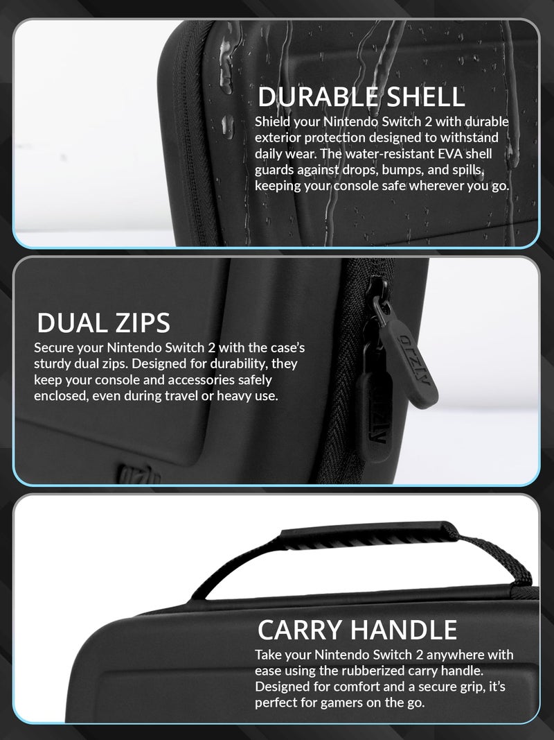 Orzly Switch 2 Accessories Bundle Carry Case & Screen Protector for Nintendo Switch 2 (2025) Console, TravelCase, Screen Protection, Grip Case, USB-C Cable, Games Holder, Headphones, Thumbgrips - Image 4