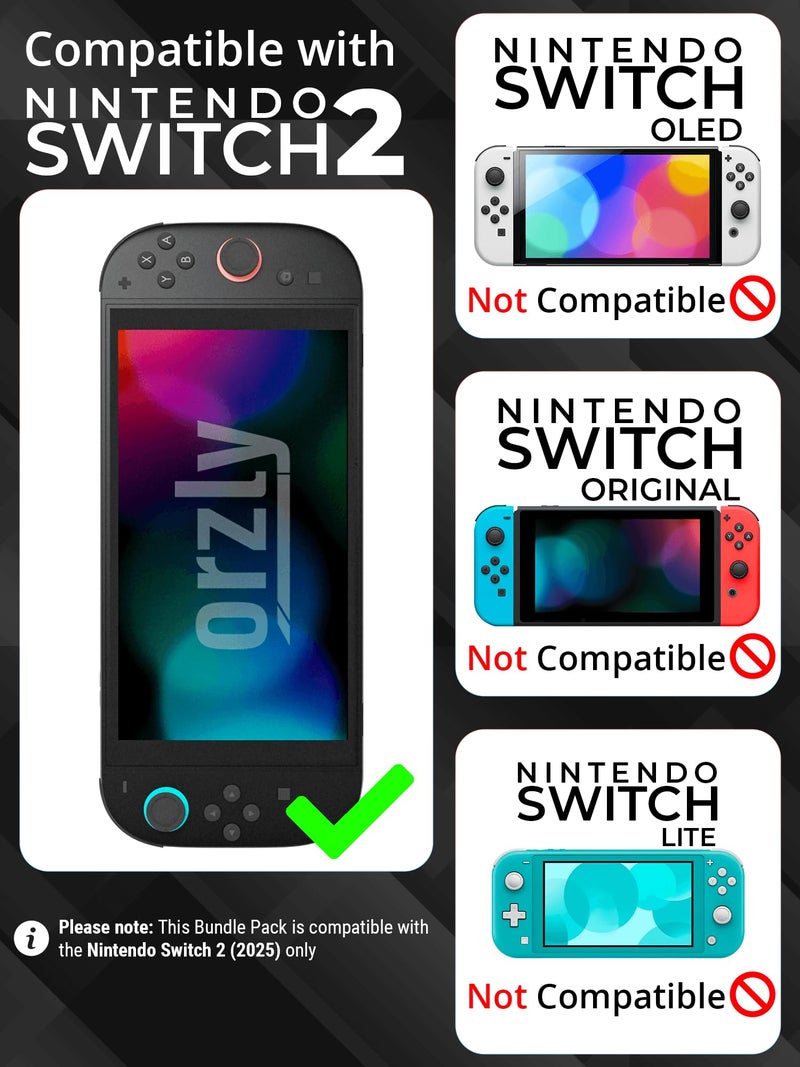 Orzly Switch 2 Accessories Bundle Carry Case & Screen Protector for Nintendo Switch 2 (2025) Console, TravelCase, Screen Protection, Grip Case, USB-C Cable, Games Holder, Headphones, Thumbgrips - Image 2