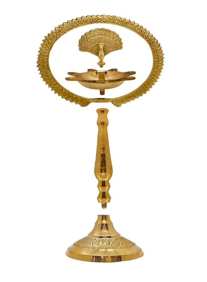 Satvik 2 Pc Set of Brass 12 Inch Peacock Diya with Crown Kerala Samai Diwali Deepak Mahabharat Dia Deepawali Deepam Engraved Inauguration Kuthu Vilakku Indian Housewarming Return Gift Items - Image 5