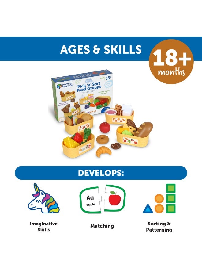 ليرننج ريسورسز مجموعة أدوات الطعام نيو سبراوتس بيك آند سورت من مجموعة تعلم الموارد، مكونة من 26 قطعة، لتعليم فئات الطعام مع سلال الفرز، مناسبة للأطفال من سن 18 شهرًا فما فوق - Image 3