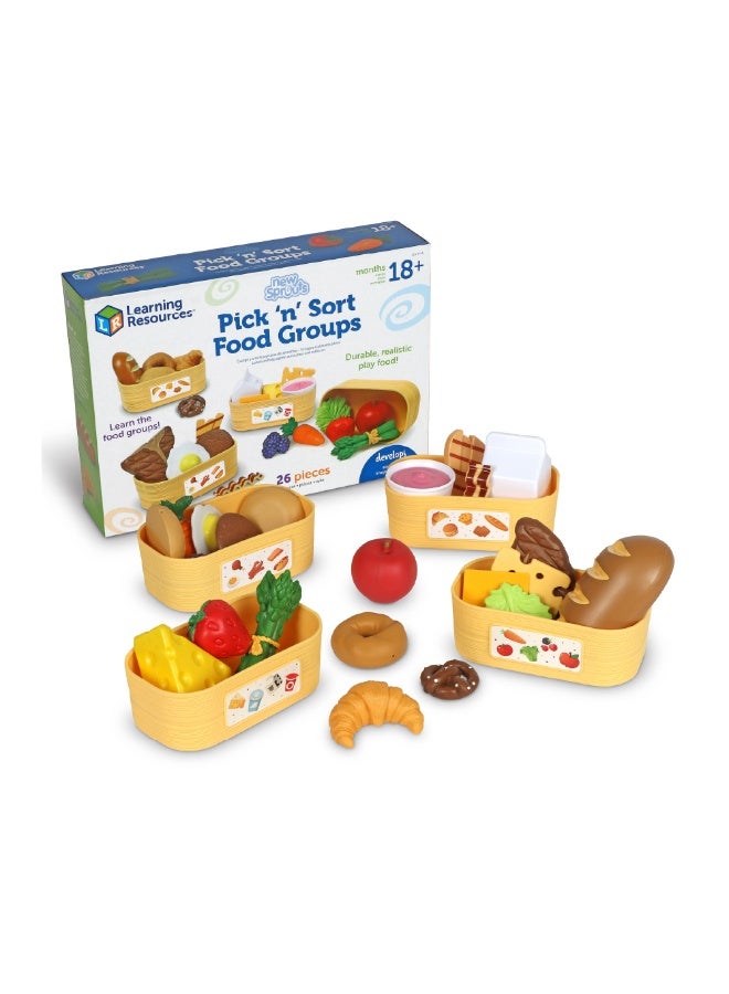 ليرننج ريسورسز مجموعة أدوات الطعام نيو سبراوتس بيك آند سورت من مجموعة تعلم الموارد، مكونة من 26 قطعة، لتعليم فئات الطعام مع سلال الفرز، مناسبة للأطفال من سن 18 شهرًا فما فوق - Image 1