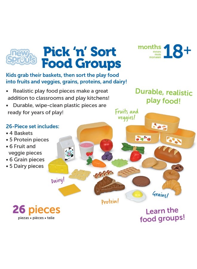 ليرننج ريسورسز مجموعة أدوات الطعام نيو سبراوتس بيك آند سورت من مجموعة تعلم الموارد، مكونة من 26 قطعة، لتعليم فئات الطعام مع سلال الفرز، مناسبة للأطفال من سن 18 شهرًا فما فوق - Image 5