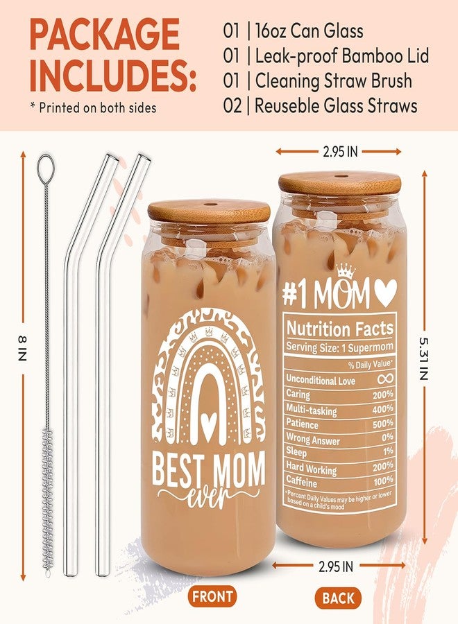 HEXMOZ هدايا هيكسموز للأم من الابنة والابن والأطفال - هدية عيد الميلاد الأول للأمهات الجدد والزوجات من الزوج - هدايا عيد الميلاد للأمهات - كوب زجاجي للشرب سعة 16 أونصة مع ماصة، علبة هدايا - Image 2