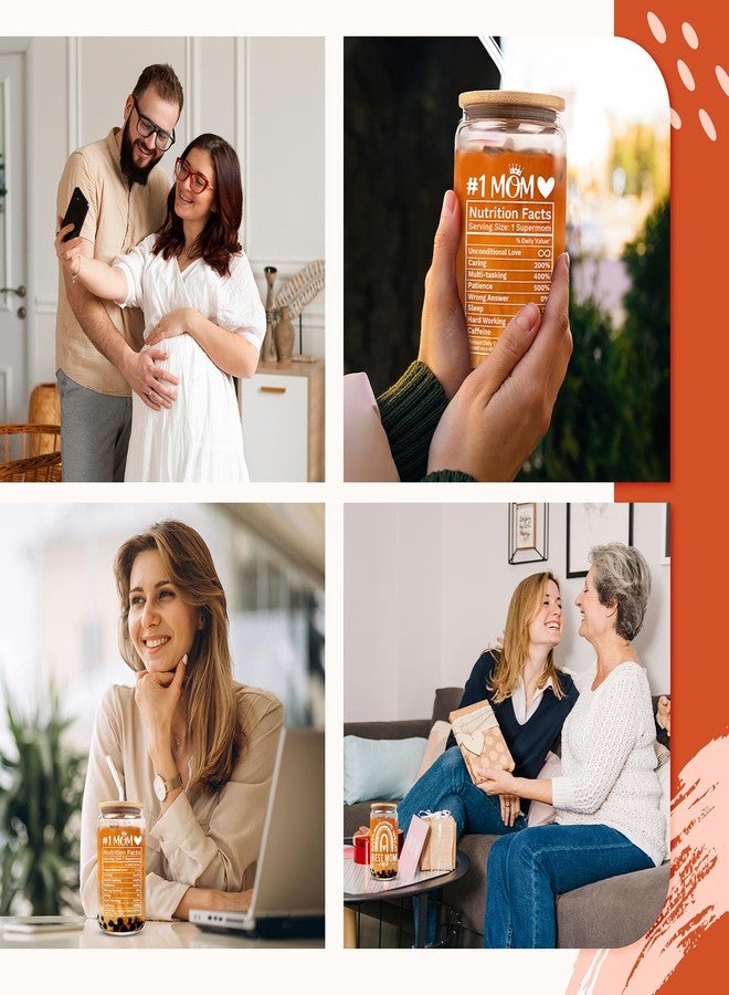 HEXMOZ هدايا هيكسموز للأم من الابنة والابن والأطفال - هدية عيد الميلاد الأول للأمهات الجدد والزوجات من الزوج - هدايا عيد الميلاد للأمهات - كوب زجاجي للشرب سعة 16 أونصة مع ماصة، علبة هدايا - Image 5