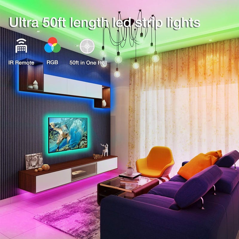 DAYBETTER (2rd Gen) SMD 5050 Remote Control Led Strip Lights 50ft Color Changing with 44Keys Remote Controller and 12V Power Supply for Bedroom - Image 2