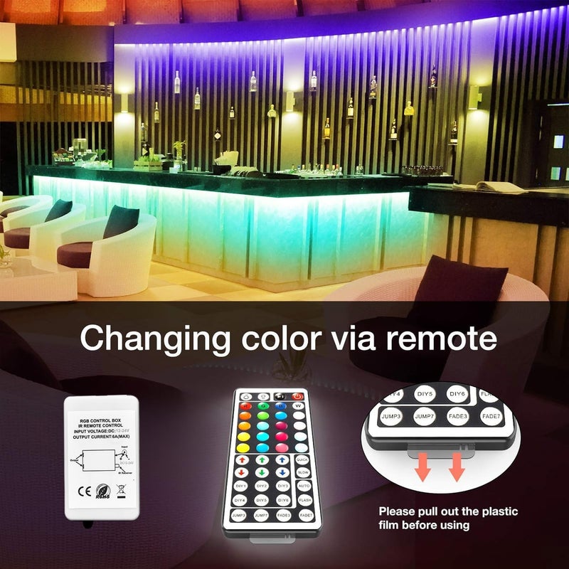DAYBETTER (2rd Gen) SMD 5050 Remote Control Led Strip Lights 50ft Color Changing with 44Keys Remote Controller and 12V Power Supply for Bedroom - Image 3