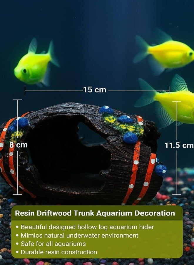 rizopets Decorative Aquarium Barrel Ornament with Red Stripes and Blue Gems, Fish Tank Hideout with Colourful Gravel Base - Image 2