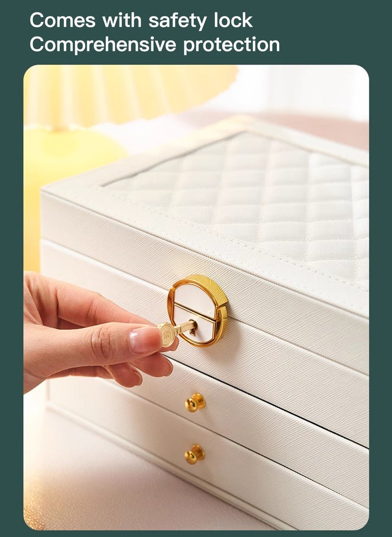 Sharpdo Travel Jewelry Box, PU Leather Small Jewelry Organizer, bracelet organizer storage holder boxes White 23*17*13.5CM - Image 4