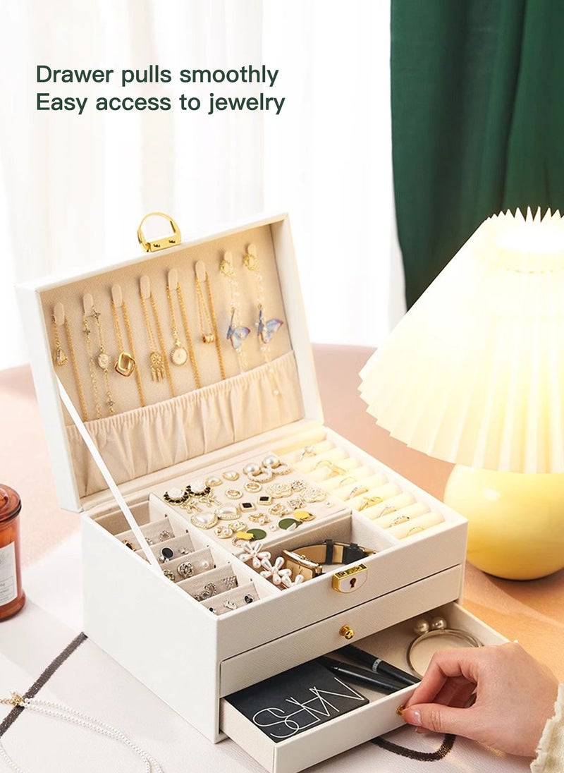 Sharpdo Travel Jewelry Box, PU Leather Small Jewelry Organizer, bracelet organizer storage holder boxes White 23*17*13.5CM - Image 2