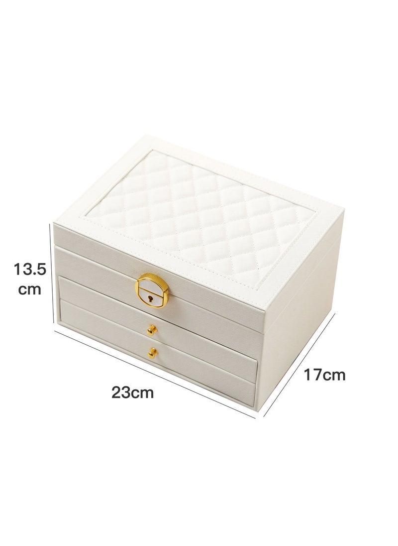 Sharpdo Travel Jewelry Box, PU Leather Small Jewelry Organizer, bracelet organizer storage holder boxes White 23*17*13.5CM - Image 5