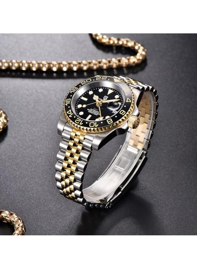 PAGANI DESIGN PD1662 Two-Tone Black Dial GMT Men’s Automatic Watch – 40 mm Jubilee - Image 2