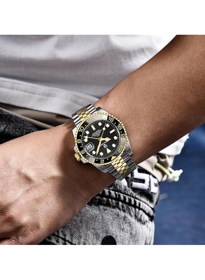 PAGANI DESIGN PD1662 Two-Tone Black Dial GMT Men’s Automatic Watch – 40 mm Jubilee - Image 4
