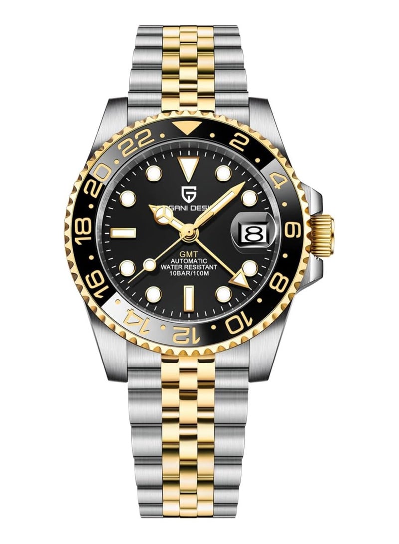 PAGANI DESIGN PD1662 Two-Tone Black Dial GMT Men’s Automatic Watch – 40 mm Jubilee - Image 1