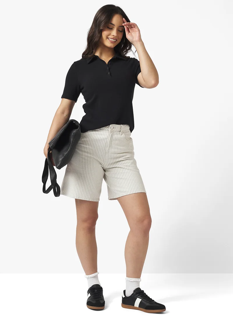 Ginger Basics Polo Neck Fine Knit Fitted T-shirt