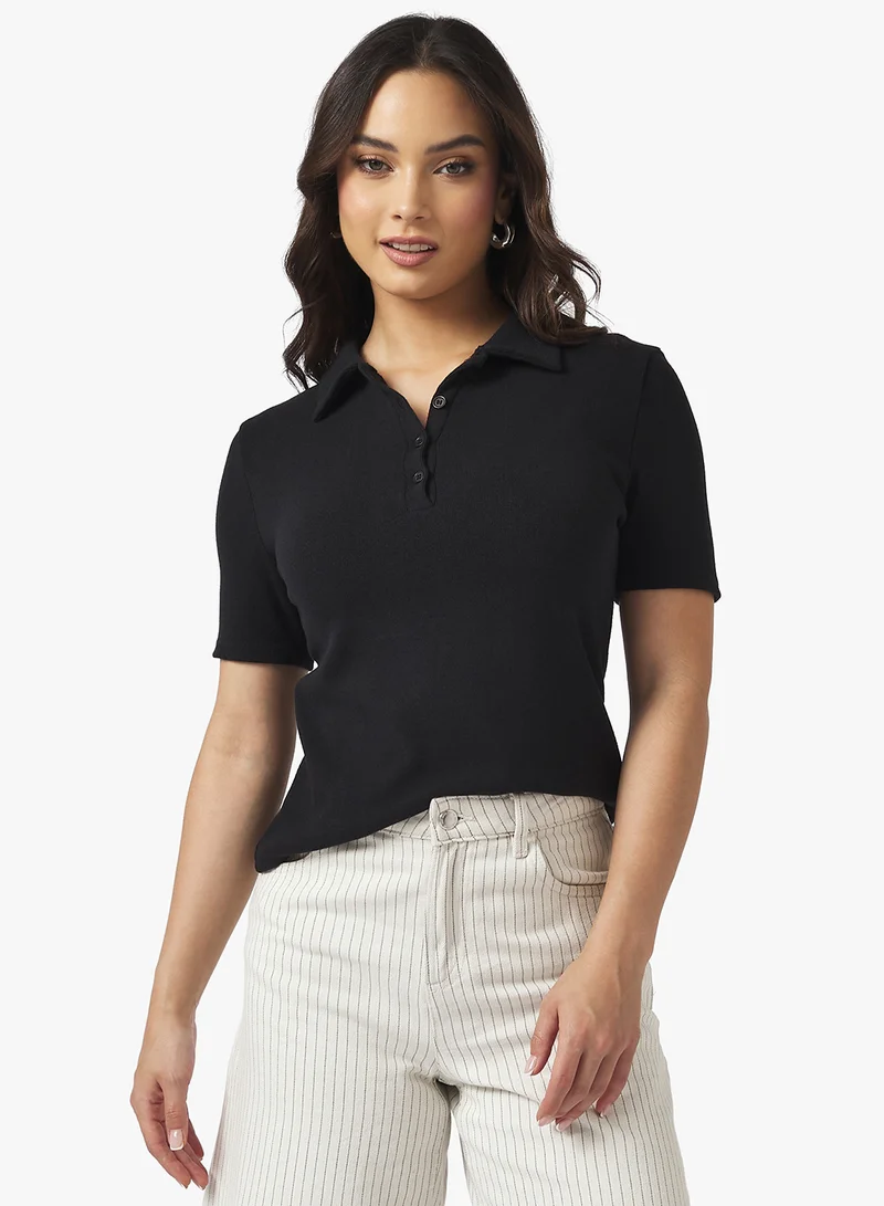 Ginger Basics Polo Neck Fine Knit Fitted T-shirt