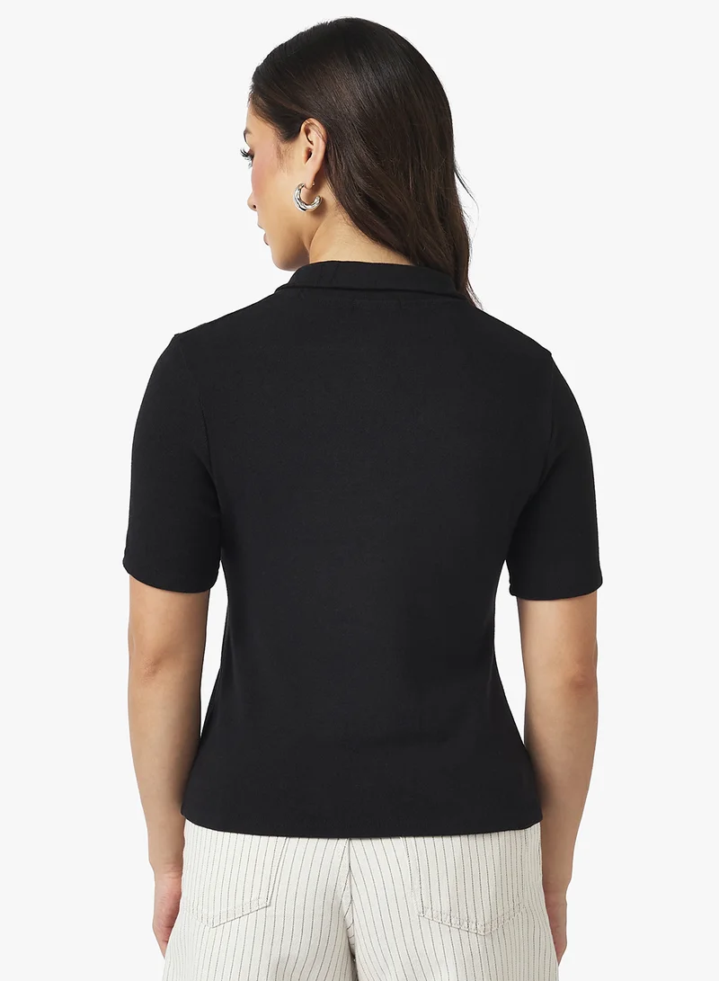 Ginger Basics Polo Neck Fine Knit Fitted T-shirt