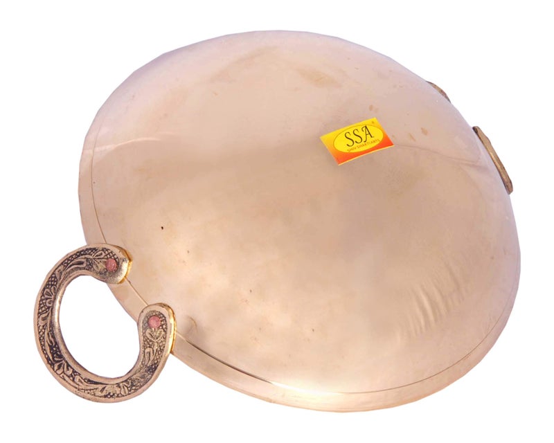 SHIV SHAKTI ARTS® Pure Brass Serving & Cooking Kadhai - Use for Serving & Cooking Food in Hotel, Restaurants, Cafe(No.1 | 1500 ml, Gold - Shinee Silver Touch Design) - Image 4