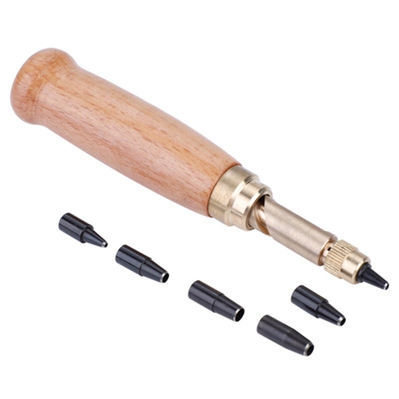Leather Hole Punch: 6 Size High-quality Metal Punch Heads, Comfortable Wooden Handle - Less Hand Fatigue Leather Punch Tool for Home, Shop Leather Craft & Repair - Image 1