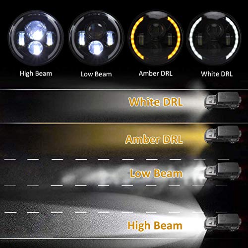 Zmoon 7 inch LED Headlight for Motorcycle with Hi/Low Beam & Amber/White Turn Signal, 7'' DOT Round Headlight Compatible with Harley-Davidson Jeep Wrangler JK LJ CJ Hummer H1 H2, 1PCS - Image 3